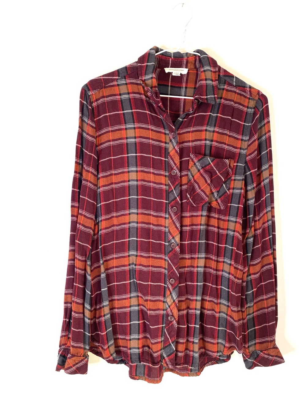 beachlunchlounge Burgundy Rust Plaid Rayon Button Front Shirt Fall